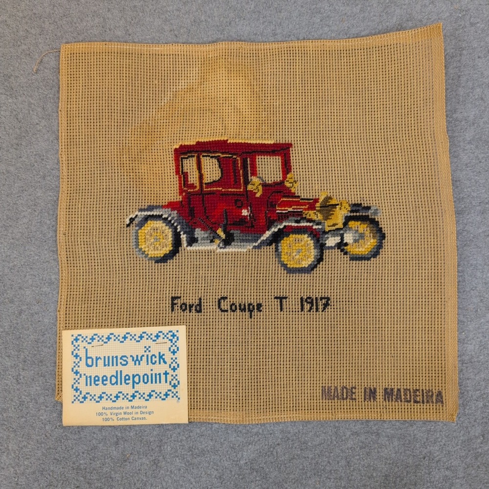 Brunswick Needlepoint‎ 1917 Ford Coupe T Finished Wool Canvas P-946 Handmade